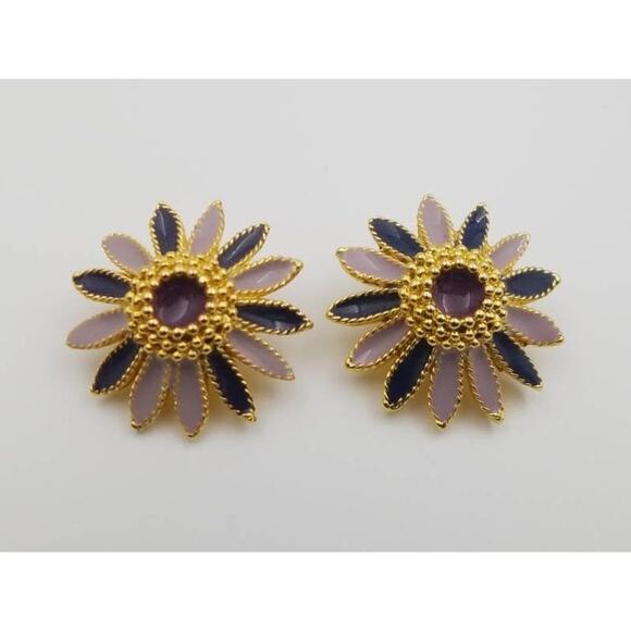Vintage EISENBERG ICE Enamel Flower Clip Earrings on Original Card - Picture 5 of 6